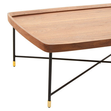 Natural Wooden Top Coffee Table With Black Cross Metal Legs, Doha