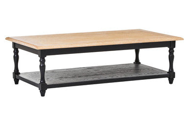 Antique Oak Top Coffee Table With Grey Birchwood Legs & Storage Undershelf, Kensington Townhouse