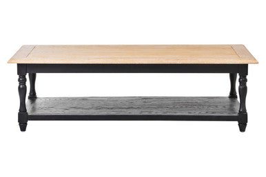 Antique Oak Top Coffee Table With Grey Birchwood Legs & Storage Undershelf, Kensington Townhouse
