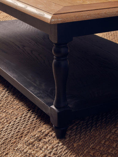 Antique Oak Top Coffee Table With Grey Birchwood Legs & Storage Undershelf, Kensington Townhouse