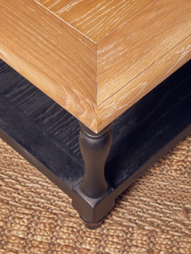 Antique Oak Top Coffee Table With Grey Birchwood Legs & Storage Undershelf, Kensington Townhouse