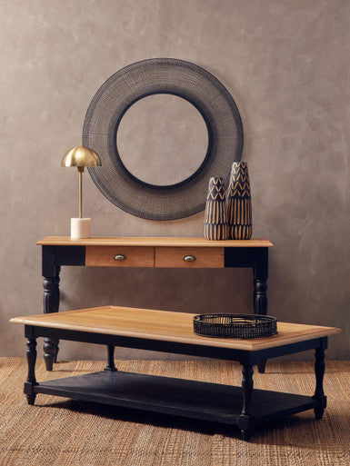 Antique Oak Top Coffee Table With Grey Birchwood Legs & Storage Undershelf, Kensington Townhouse