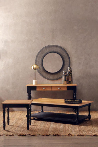Antique Oak Top Coffee Table With Grey Birchwood Legs & Storage Undershelf, Kensington Townhouse