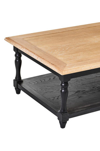 Antique Oak Top Coffee Table With Grey Birchwood Legs & Storage Undershelf, Kensington Townhouse
