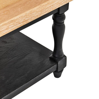 Antique Oak Top Coffee Table With Grey Birchwood Legs & Storage Undershelf, Kensington Townhouse