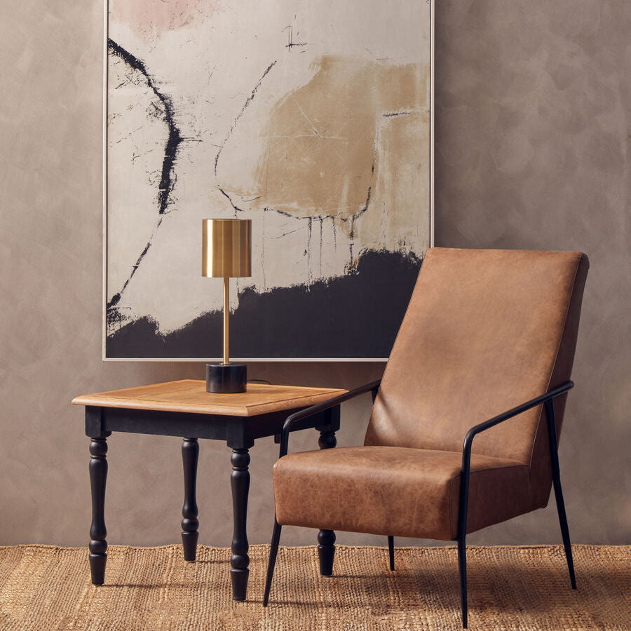 Antique Grey Oak Top Side Table With Black Birchwood Legs, Kensington Townhouse