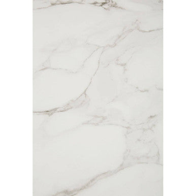 White Marble Top Rectangular Dining Table With Gold Intersecting Base, Vieste
