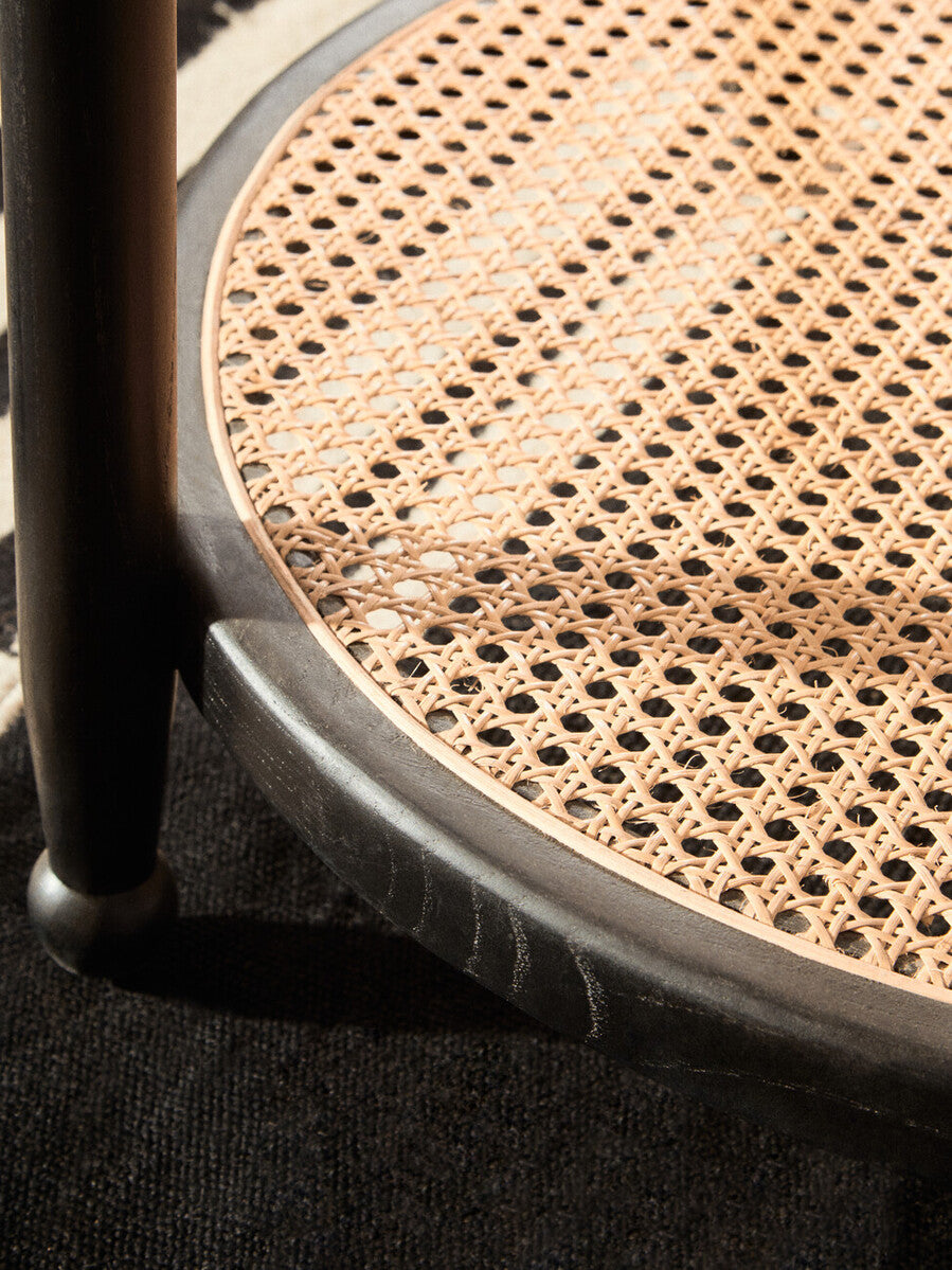 Black Wood & Rattan Frame Coffee Table With Glass Top, Cebu