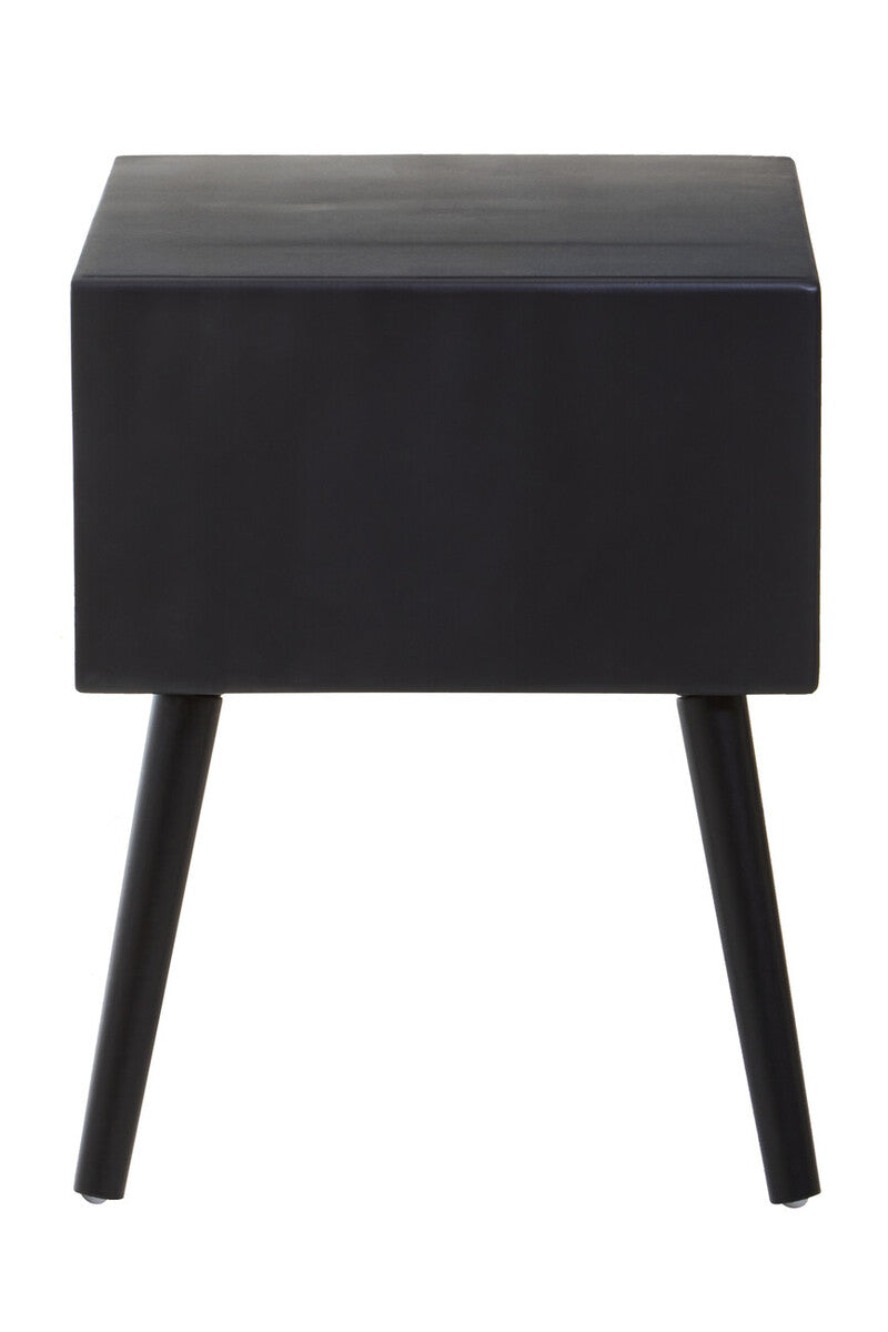 Black Elm Wood Side Table With Natural Cane Weave 1 Drawer & Angular Legs, Cebu