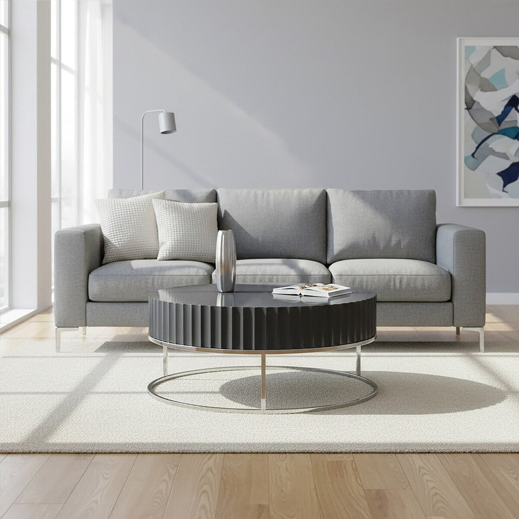 Grey Gloss Wooden Coffee Table With Stainless Steel Base, Genoa