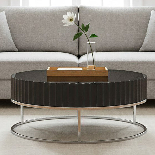 Grey Gloss Wooden Coffee Table With Stainless Steel Base, Genoa