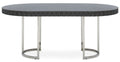 Grey High Gloss Oval Dining Table With Fluted Edge & Polished Stainless Steel Sledge Base, Genoa