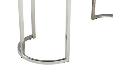Grey High Gloss Oval Dining Table With Fluted Edge & Polished Stainless Steel Sledge Base, Genoa