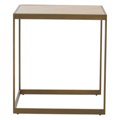 Natural Oak Veneer Large Side Table With Brown Brushed Brass Steel Sledge Base, Grenoble