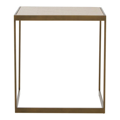 Natural Oak Veneer Large Side Table With Brown Brushed Brass Steel Sledge Base, Grenoble