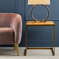 Natural Oak Veneer Large Side Table With Brown Brushed Brass Steel Sledge Base, Grenoble