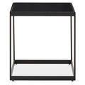 Black Square Side Table With White Marble Inlay Line & Powder-Coated Metal Frame, Genoa