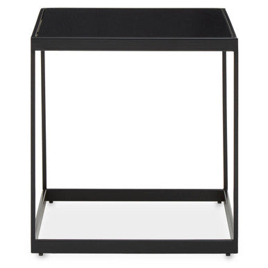 Black Square Side Table With White Marble Inlay Line & Powder-Coated Metal Frame, Genoa