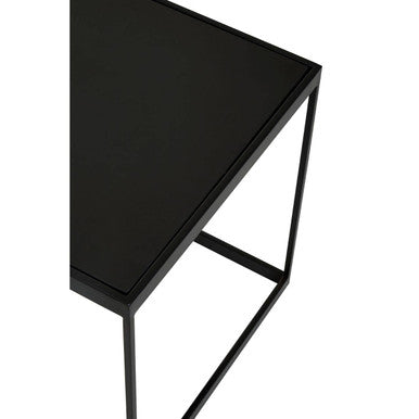 Black Square Side Table With White Marble Inlay Line & Powder-Coated Metal Frame, Genoa