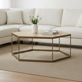 Natural Oak Hexagonal Veneer Coffee Table With Brown Brushed Brass Steel Frame, Grenoble