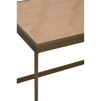 Brown Oak Veneer Top & Brushed Brass Frame Coffee Table, Grenoble