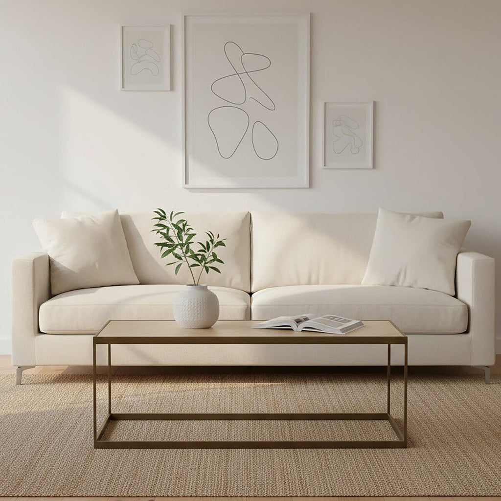 Brown Oak Veneer Top & Brushed Brass Frame Coffee Table, Grenoble