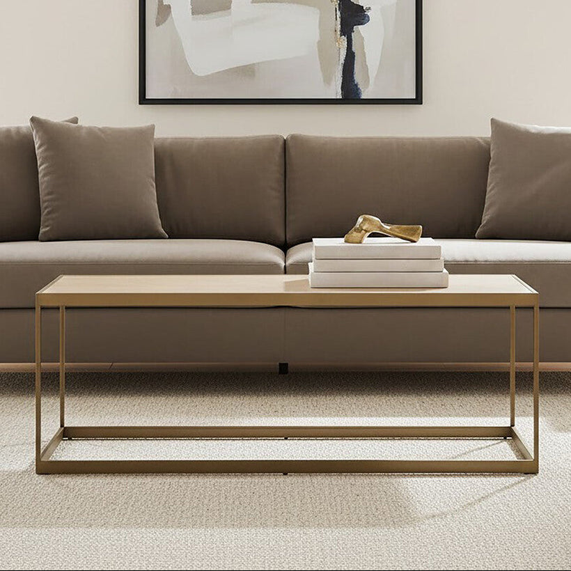 Brown Oak Veneer Top & Brushed Brass Frame Coffee Table, Grenoble
