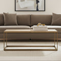 Brown Oak Veneer Top & Brushed Brass Frame Coffee Table, Grenoble