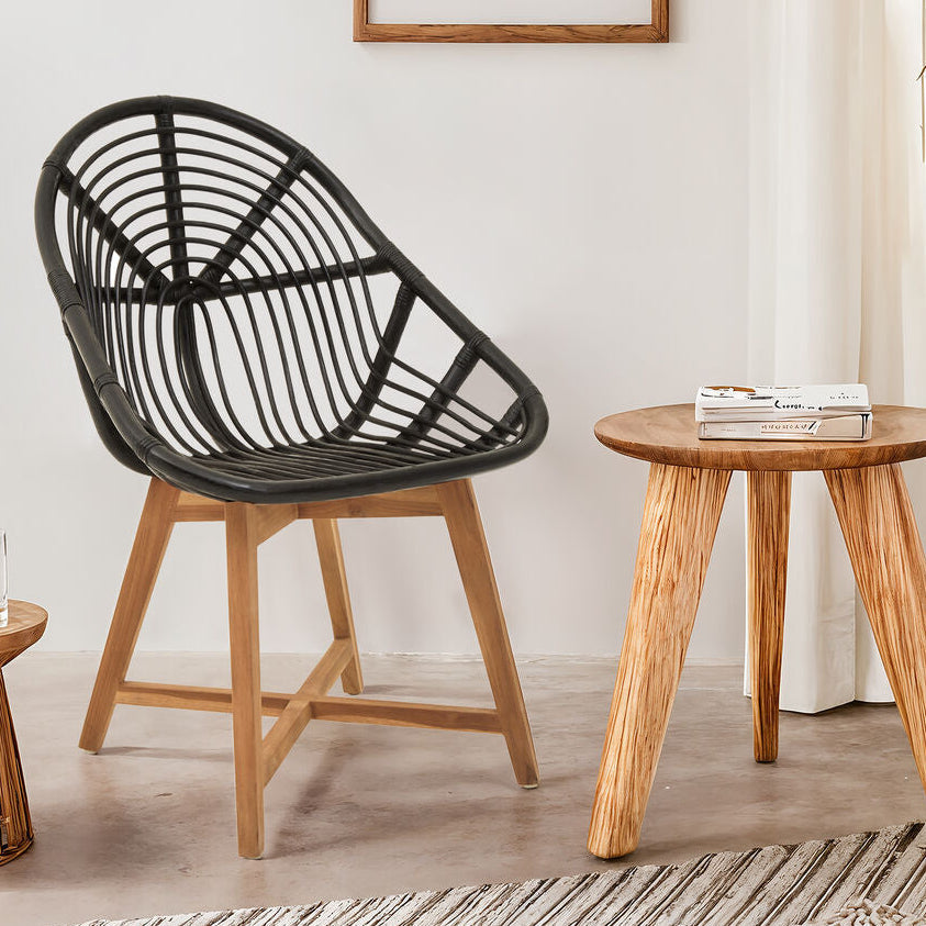 Manado Black Natural Rattan & Teak Chair