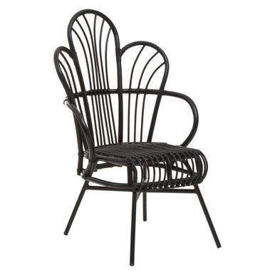 Java Black Natural Rattan & Black Metal Scalloped Back Chair