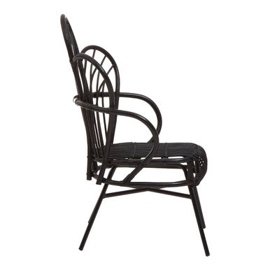 Java Black Natural Rattan & Black Metal Scalloped Back Chair