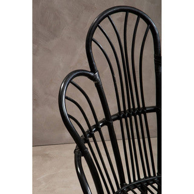 Java Black Natural Rattan & Black Metal Scalloped Back Chair