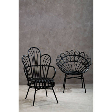 Java Black Natural Rattan & Black Metal Scalloped Back Chair