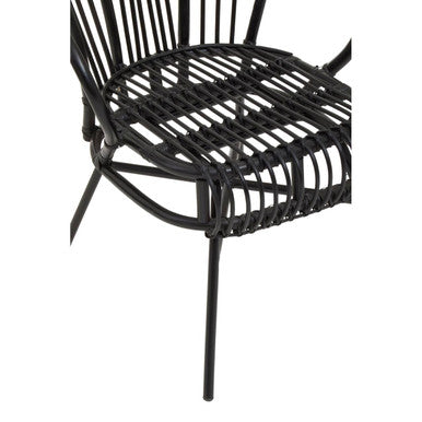 Java Black Natural Rattan & Black Metal Scalloped Back Chair