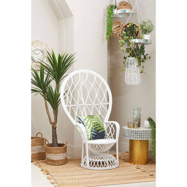 Java Grey & White Natural Rattan Curved Chair