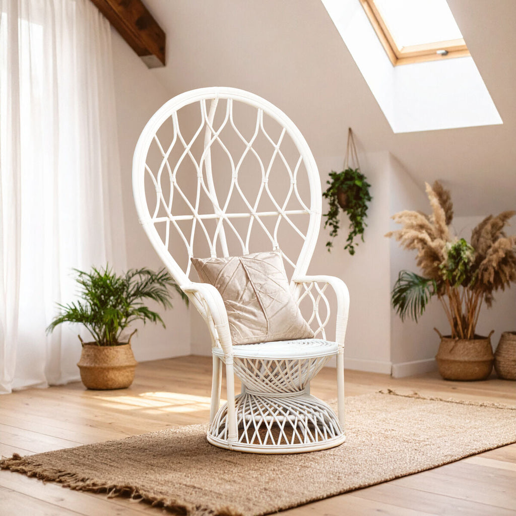 Java Grey & White Natural Rattan Curved Chair