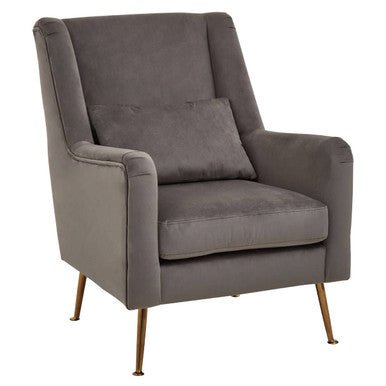 Doucet Grey Velvet Chair With Gold Legs