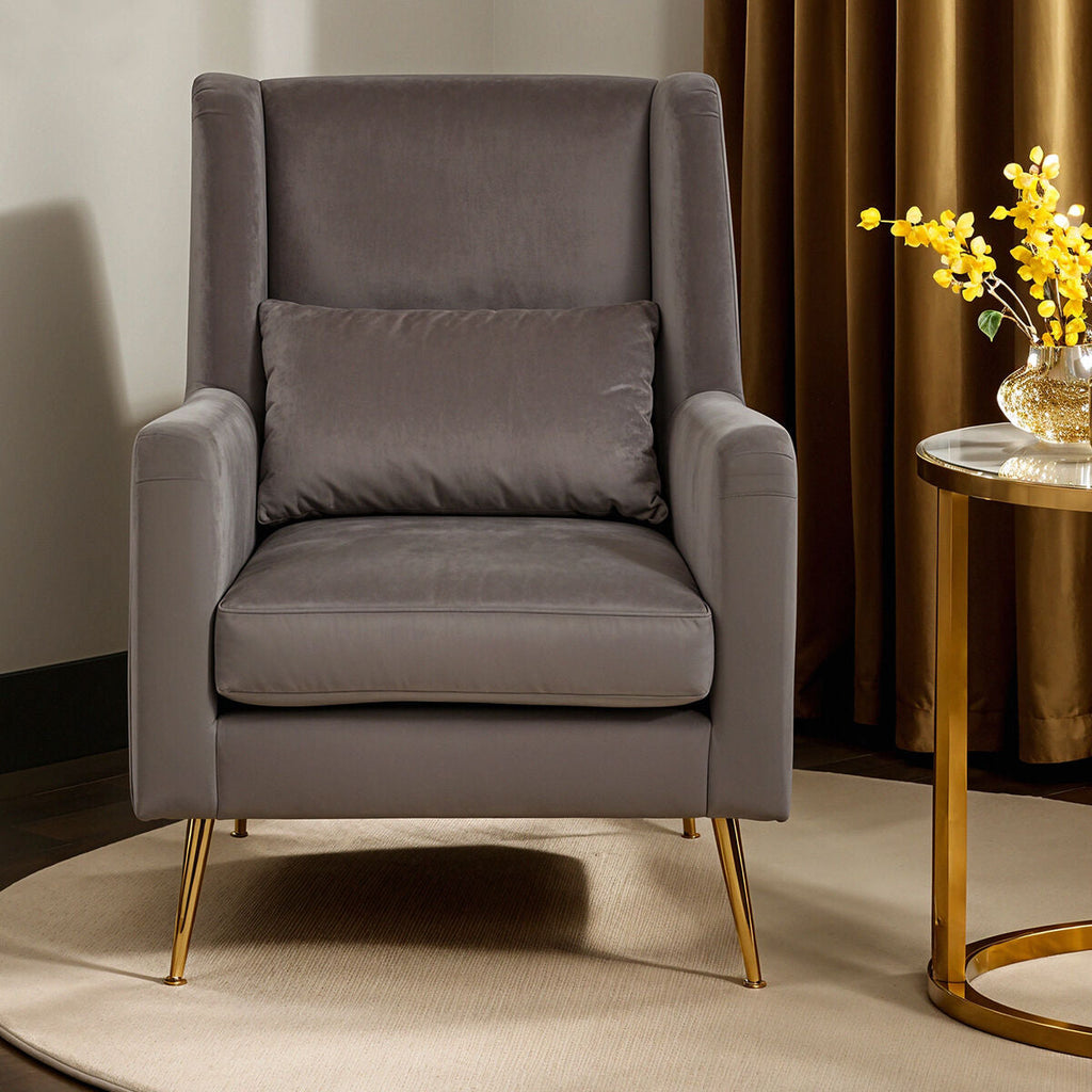 Doucet Grey Velvet Chair With Gold Legs