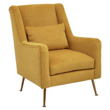 Doucet Yellow Velvet Chair With Gold Legs