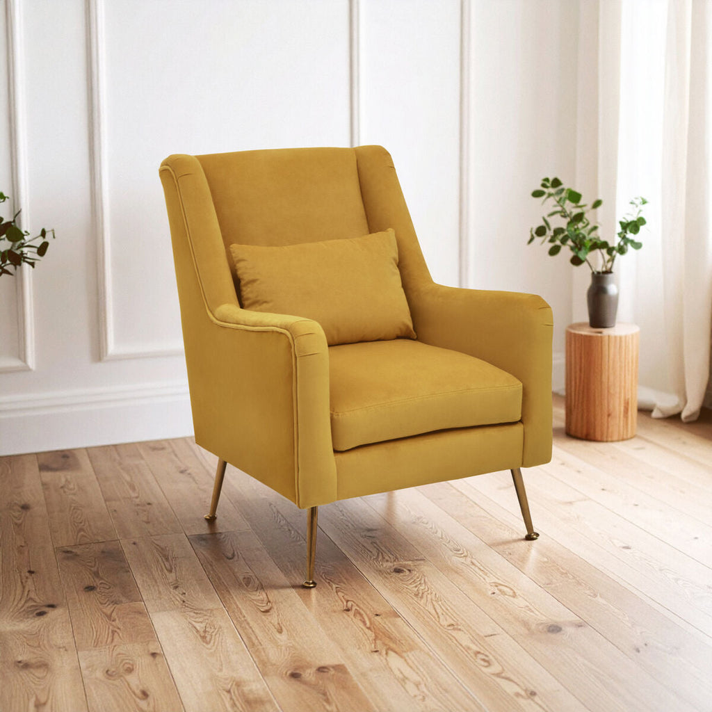 Doucet Yellow Velvet Chair With Gold Legs