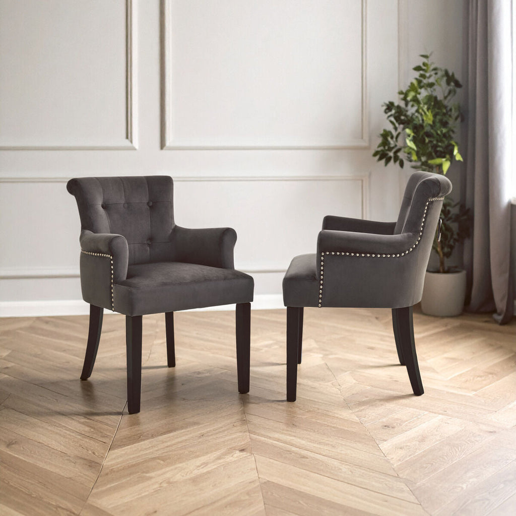 Doucet Grey Velvet Dining Chair With Ring Back