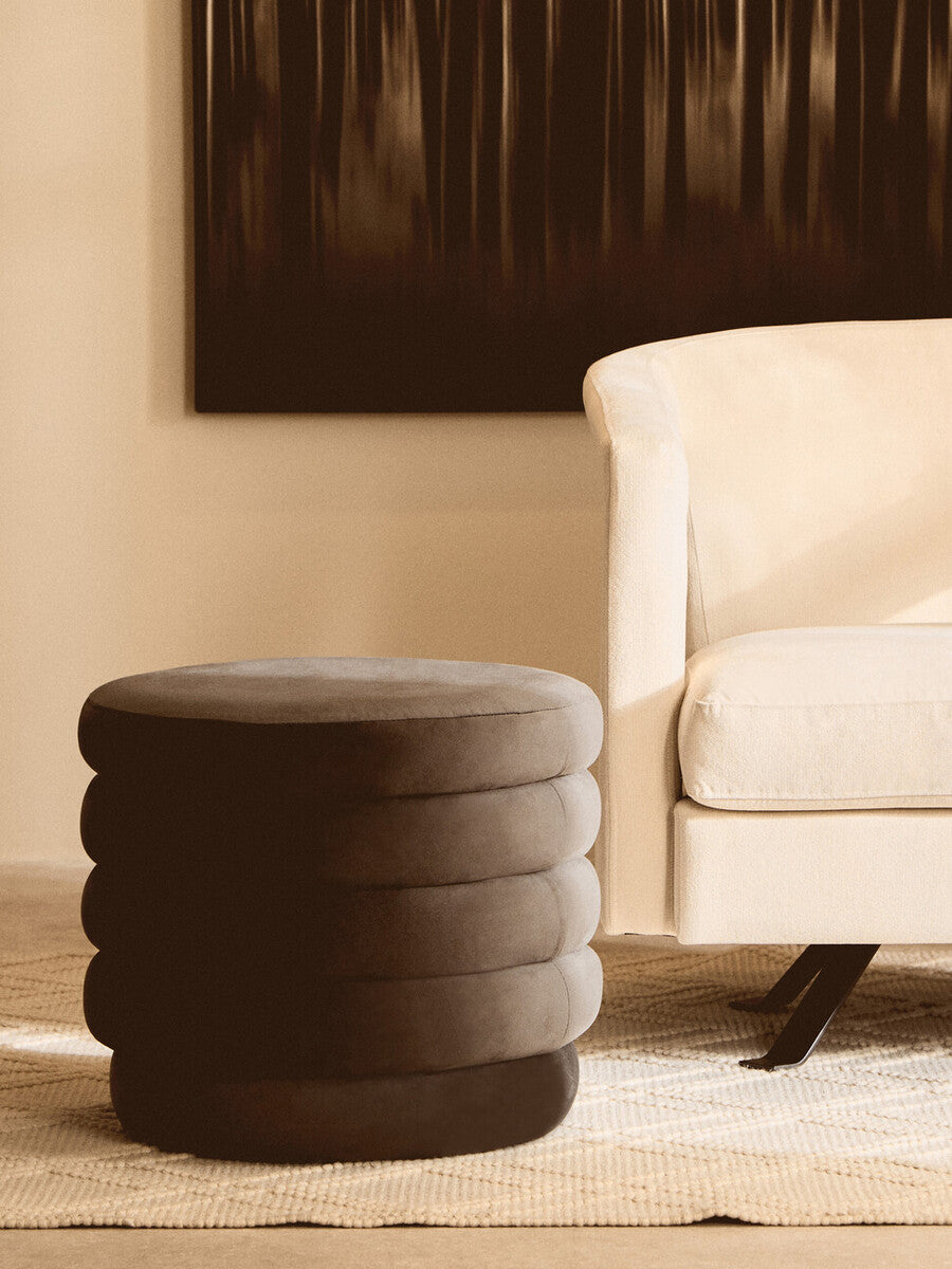 Helen Graphite Velvet Round Footstool