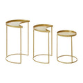Set Of 3 Antique Brass Metallic Nesting Side Tables With Slim Legs & Half-Moon Tops, Suar