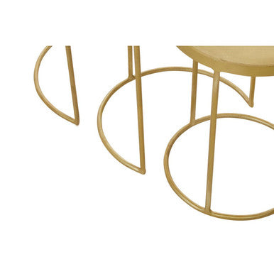 Set Of 3 Antique Brass Metallic Nesting Side Tables With Slim Legs & Half-Moon Tops, Suar