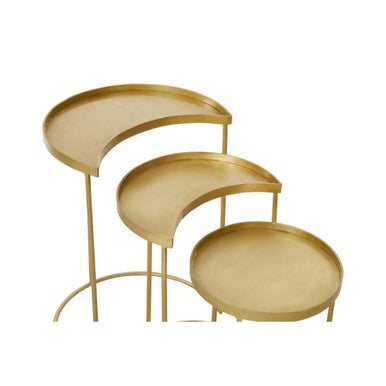 Set Of 3 Antique Brass Metallic Nesting Side Tables With Slim Legs & Half-Moon Tops, Suar