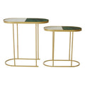 Set Of 2 Marble Top Nesting Side Tables With Slim Antique Brass Geometric Base, Suar