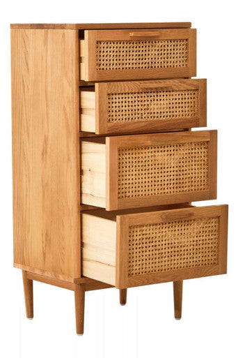 Lyon Rattan & Oak Wood Chest Of Four Drawers