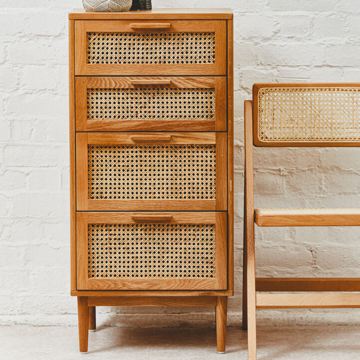 Lyon Rattan & Oak Wood Chest Of Four Drawers