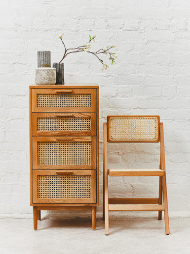 Lyon Rattan & Oak Wood Chest Of Four Drawers