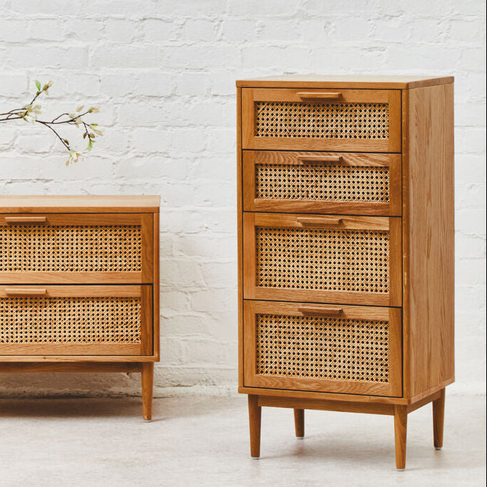 Lyon Rattan & Oak Wood Chest Of Four Drawers
